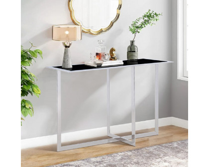 Pasargad™ Luxe Rectangular Console Table - Black/Chrome, Glass/Steel