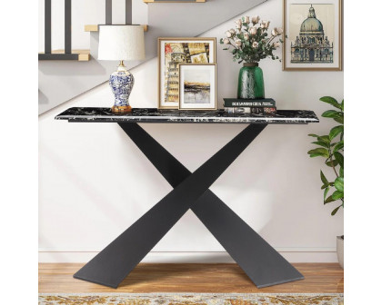 Pasargad - Luxe Rectangular Console Table in Black, Faux Marble