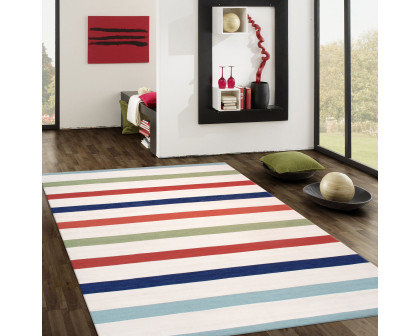 Pasargad Hampton Collection Flat Weave Polypropylene Area Rug - Ivory/Multi, 60" x 96" (hmpt-01b 5x8)