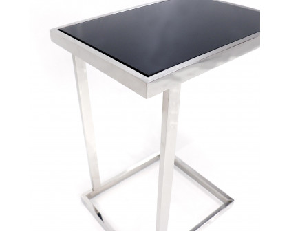 Pasargad Luxe Rectangular Base End Table - Black/Chrome, Glass/Steel