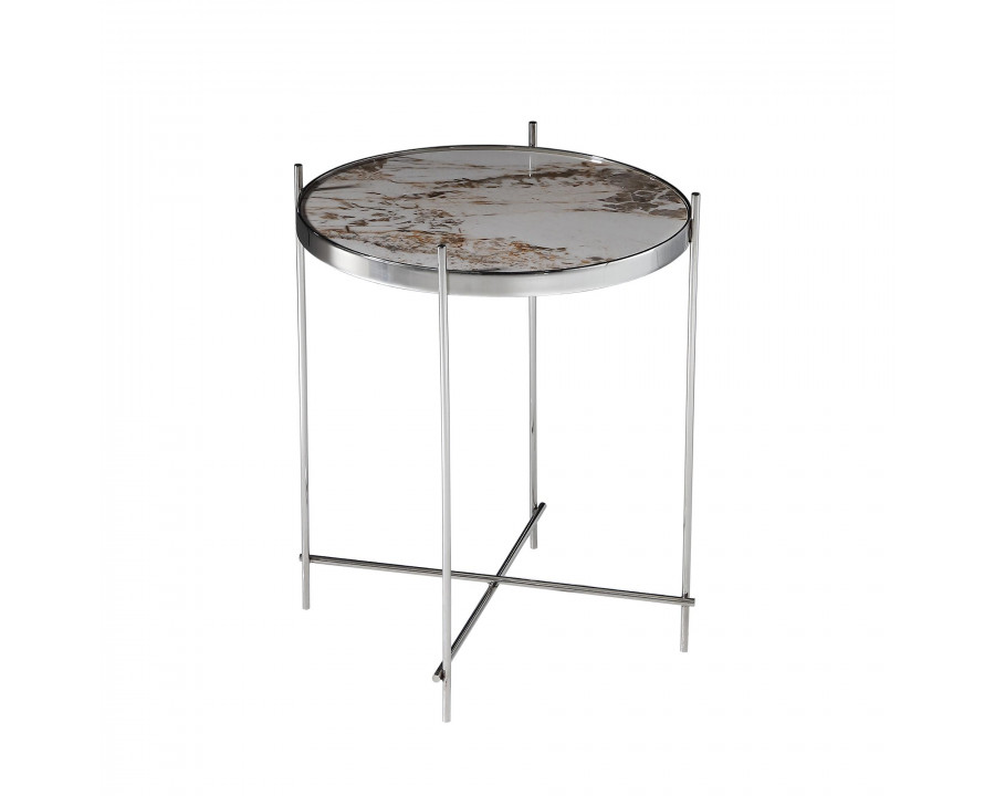 Pasargad - Luxe Round Side Table in Multi/Chrome, Glass/Steel