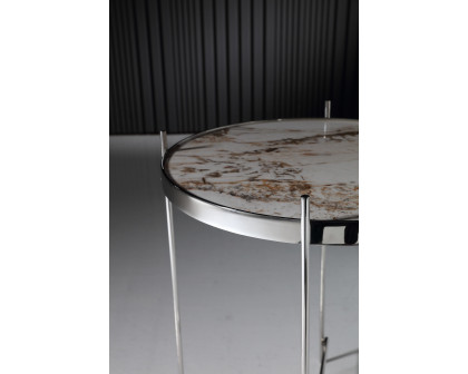 Pasargad - Luxe Round Side Table in Multi/Chrome, Glass/Steel