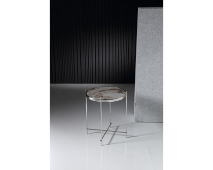 Pasargad - Luxe Round Side Table in Multi/Chrome, Glass/Steel