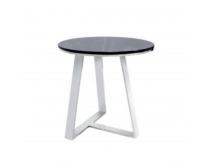 Pasargad Luxe Triangular Base End Table - Black/Chrome, Glass/Steel