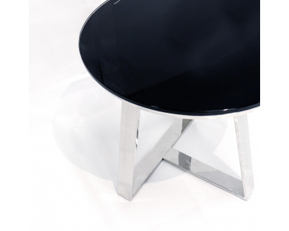 Pasargad Luxe Triangular Base End Table - Black/Chrome, Glass/Steel