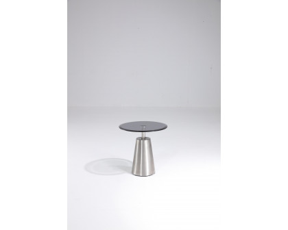 Pasargad - Luxe Round End Table in Black/Chrome, Glass/Steel