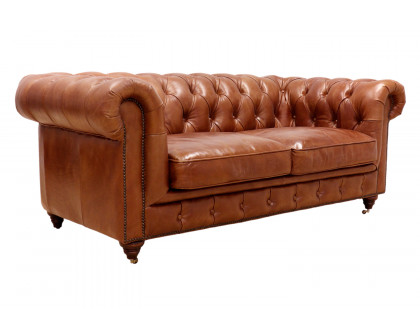 Pasargad - Genuine Leather Chester Bay Tufted Loveseat