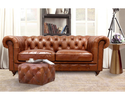 Pasargad - Genuine Leather Chester Bay Tufted Loveseat