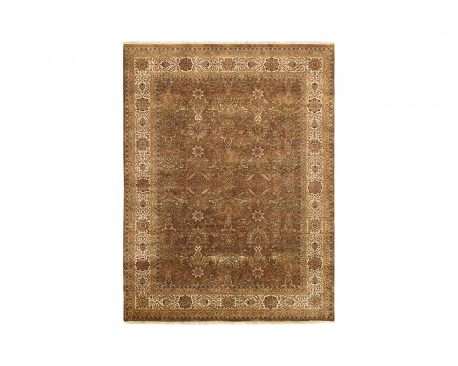 Pasargad Tabriz Collection Hand-Knotted Lamb's Wool Area Rug (P-701 M.BROWN 9X12) - 108'' x 143''