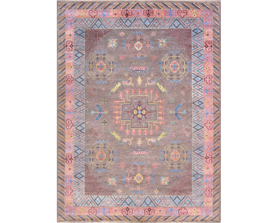 Pasargad - Khotan Collection Hand-Knotted Wool Area Rug in Gray/Rose, 121" x 168" (PA-28A 10x14)