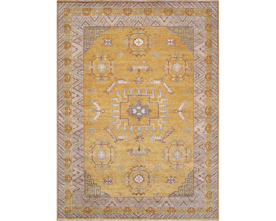 Pasargad - Khotan Collection Hand-Knotted Wool Area Rug in Gold, 107" x 146" (PA-28B 9x12)