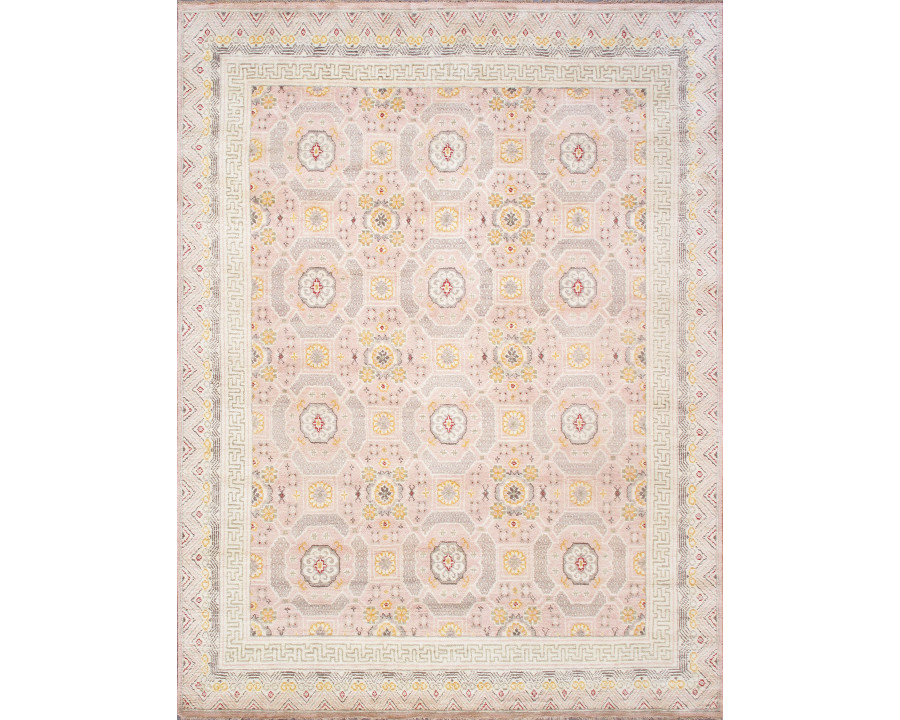 Pasargad - Khotan Collection Hand-Knotted Wool Area Rug in Pink/Beige, 108" x 142" (PA-29P 9x12)