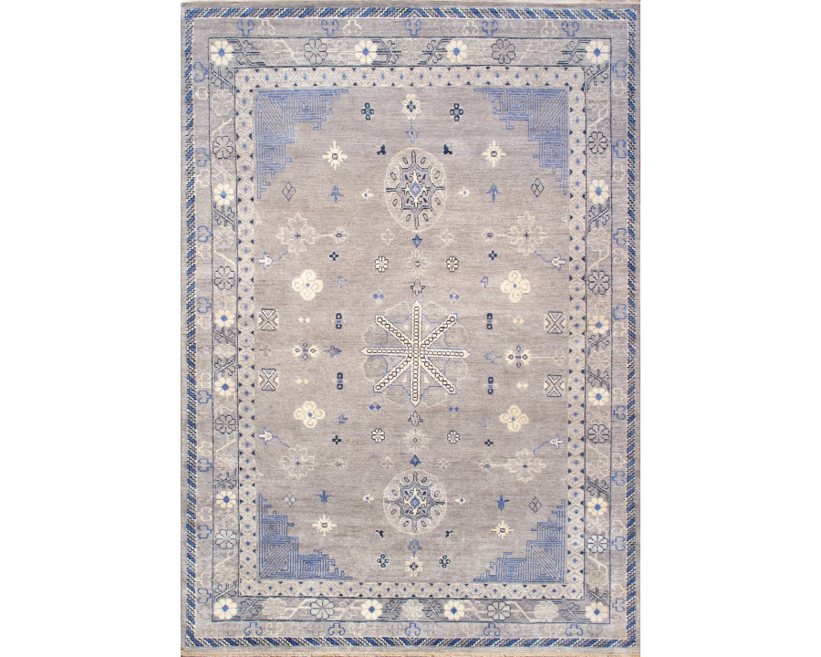 Pasargad - Khotan Collection Hand-Knotted Wool Area Rug in Silver, 109" x 155" (PA-30 9x13)