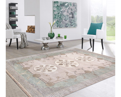 Pasargad - Khotan Collection Hand-Knotted Wool Area Rug in Ivory/L. Green, 98" x 122" (PA-31A 8x10)