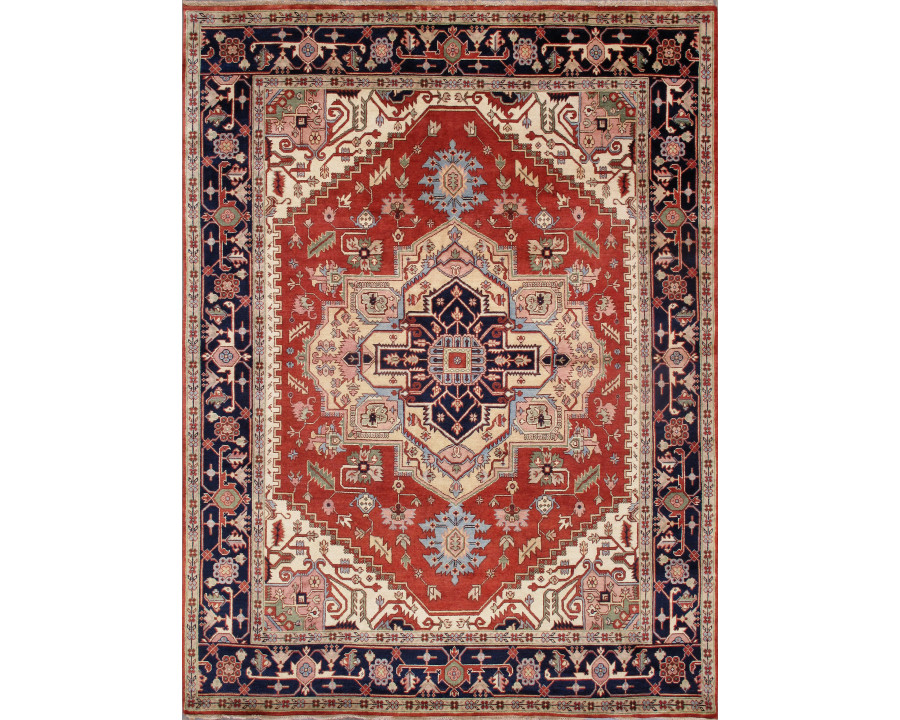 Pasargad Serapi Collection Hand-Knotted Wool Area Rug - Rust/Navy, 115" x 119" (PB-10B 10x10)