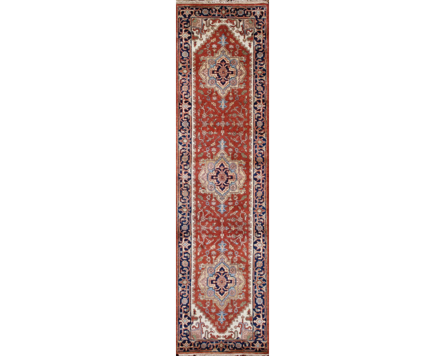 Pasargad Serapi Collection Hand-Knotted Wool Area Rug - Rust/Navy, 31" x 146" (PB-10B 2.07x12)