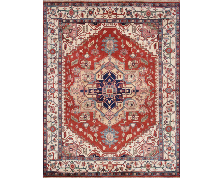 Pasargad Serapi Collection Hand-Knotted Wool Area Rug - Rust/Ivory, 120" x 165" (PB-10B IVO 10x14)