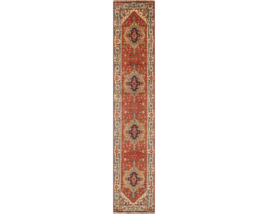 Pasargad Serapi Collection Hand-Knotted Wool Area Rug - Rust/Ivory, 32" x 122" (PB-10B IVO 3x10)