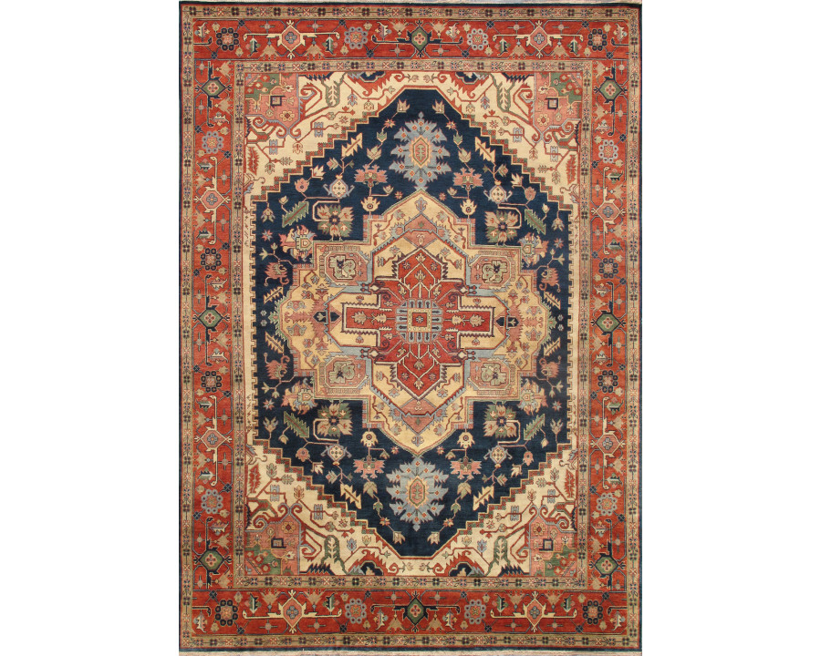 Pasargad - Serapi Collection Hand-Knotted Wool Area Rug in Navy/Rust, 142" x 178" (pb-10b nvy 12x15)