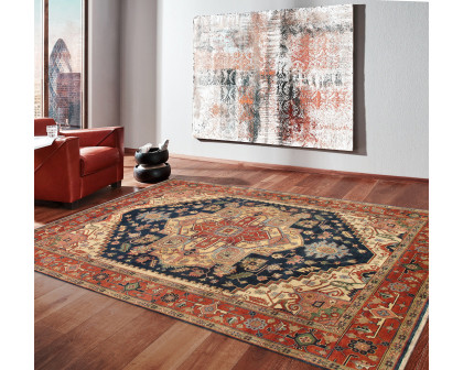 Pasargad - Serapi Collection Hand-Knotted Wool Area Rug in Navy/Rust, 142" x 178" (pb-10b nvy 12x15)