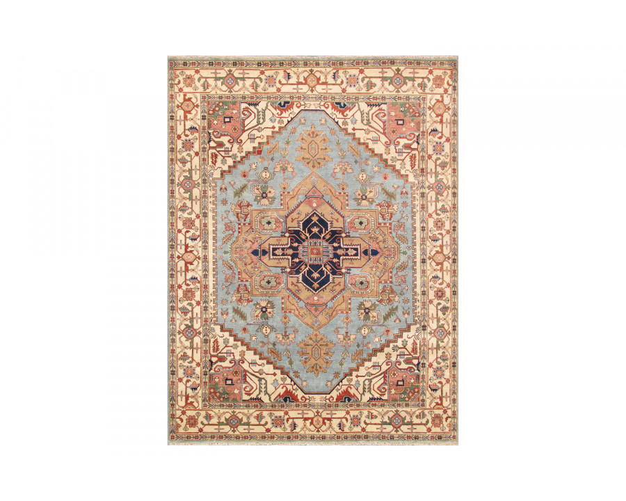 Pasargad Serapi Collection Hand-Knotted Wool L.Blue Area Rug (PB-10BLB 8X10) - 96'' x 119''