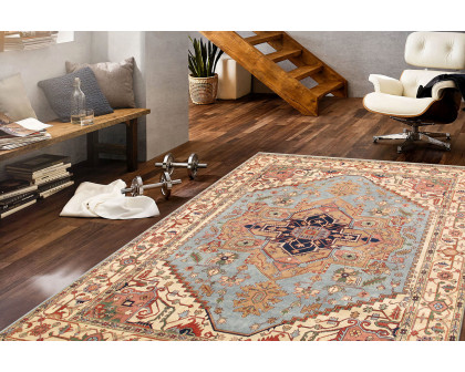 Pasargad Serapi Collection Hand-Knotted Wool L.Blue Area Rug (PB-10BLB 8X10) - 96'' x 119''