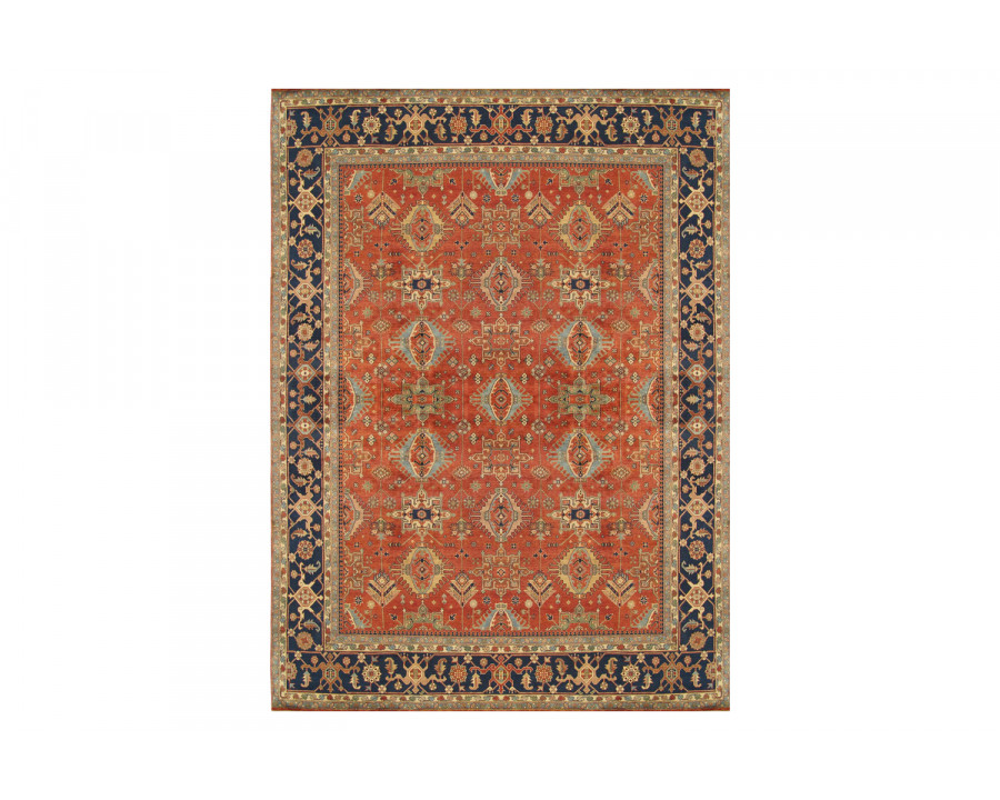 Pasargad - Mahal Collection Hand-Knotted Rust/Navy Wool Area Rug 108'' x 144'' (PB-22 9X12)