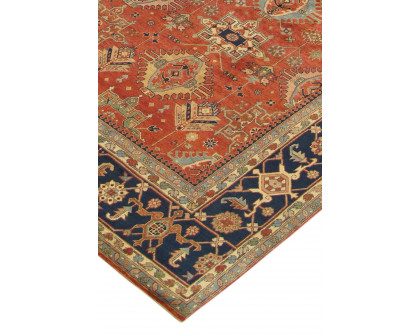 Pasargad - Mahal Collection Hand-Knotted Rust/Navy Wool Area Rug 108'' x 144'' (PB-22 9X12)