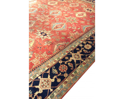 Pasargad - Mahal Collection Hand-Knotted Rust/Navy Wool Area Rug 108'' x 144'' (PB-22 9X12)