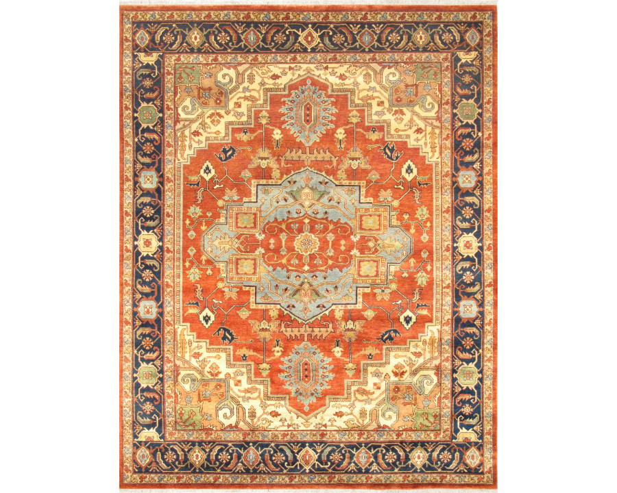 Pasargad - Serapi Collection Hand-Knotted Wool Area Rug in Rust/Navy, 96" x 122" (PB-5BN 8x10)