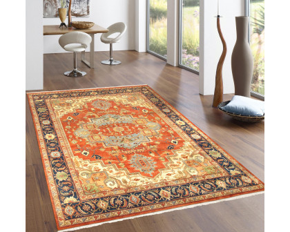 Pasargad - Serapi Collection Hand-Knotted Wool Area Rug in Rust/Navy, 96" x 122" (PB-5BN 8x10)