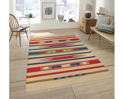 Pasargad Anatolian Collection Flat Weave Cotton Area Rug - Beige/Multi, 120" x 120" (pbb-04 10x10)