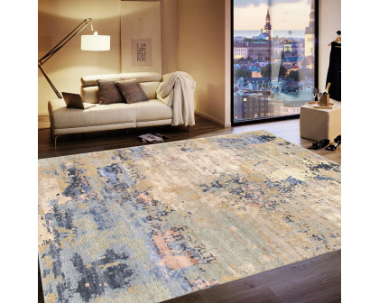 Pasargad Modern Collection Hand-Knotted Silk/Wool Area Rug - Beige/Blue, 121" x 167" (PBSH-62 10x14)