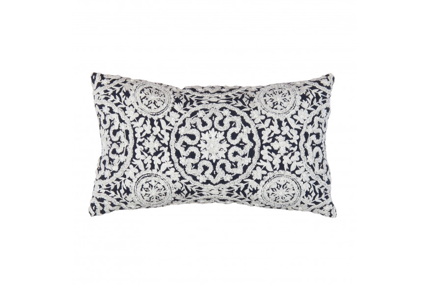 Pasargad™ Naples Rectangular Pillow - Navy/Taupe, Cotton/Bamboo Silk