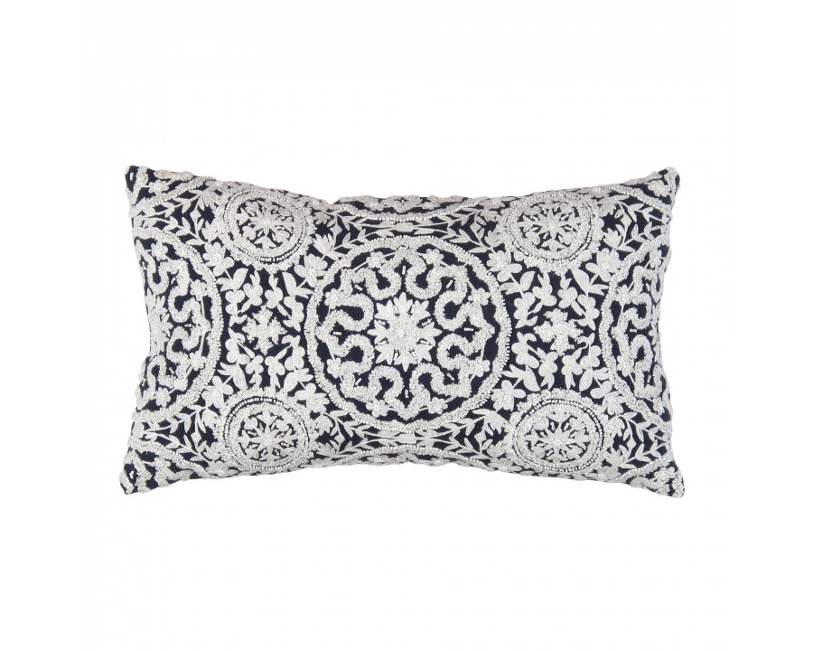 Pasargad - Naples Rectangular Pillow in Navy/Taupe, Cotton/Bamboo Silk