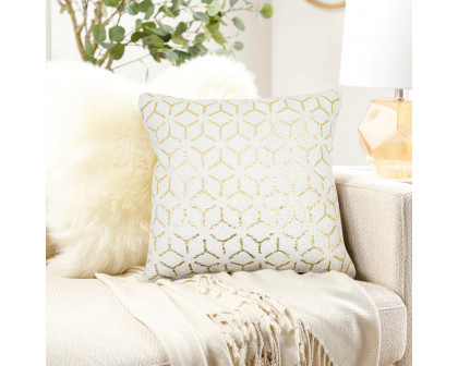 Pasargad - Grand Canyon Square Pillow in White/Gold, Cotton