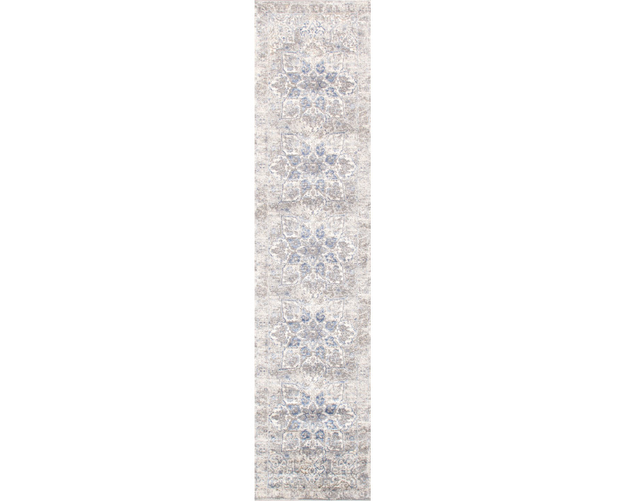 Pasargad Efes Collection Power Loom Polypropylene/Polyester Area Rug - L. Gray/Blue, 30" x 120" (pd-167b 2.6x10)