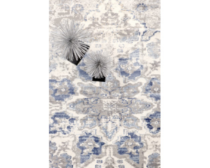 Pasargad Efes Collection Power Loom Polypropylene/Polyester Area Rug - L. Gray/Blue, 30" x 120" (pd-167b 2.6x10)