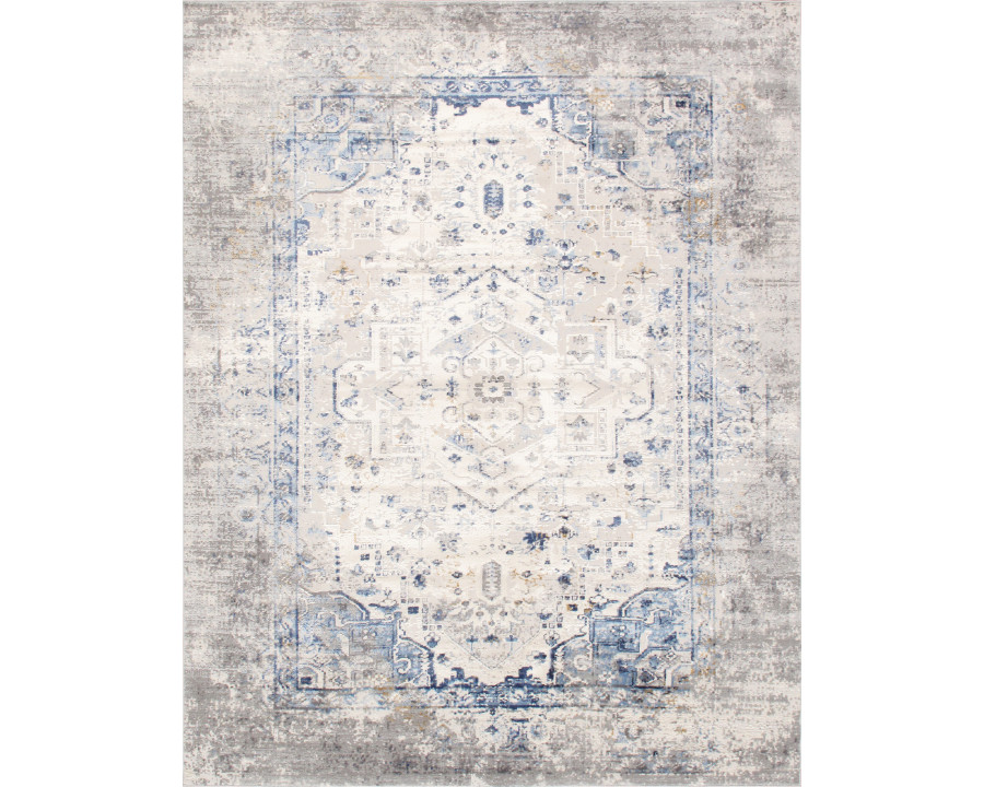 Pasargad Efes Collection Power Loom Polypropylene/Polyester Area Rug - L. Gray/L. Blue, 114" x 162" (pd-169b 10x14)