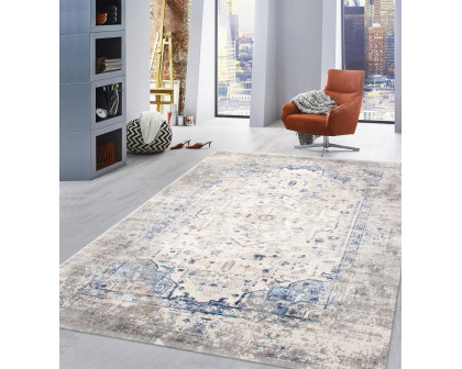 Pasargad Efes Collection Power Loom Polypropylene/Polyester Area Rug - L. Gray/L. Blue, 114" x 162" (pd-169b 10x14)