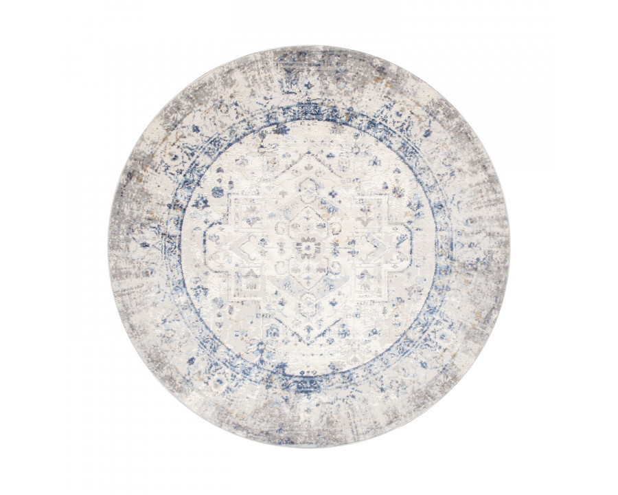 Pasargad Efes Collection Power Loom Polypropylene/Polyester Area Rug - L. Gray/L. Blue, 72" x 72" (pd-169b 6xround)