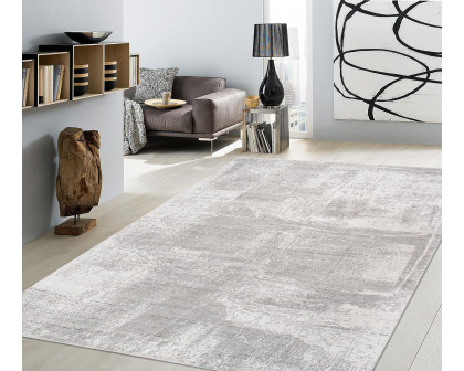 Pasargad - Amari Collection Hand-Loomed Bamboo Silk/Wool Area Rug in Ivory/Gray, 97" x 121" (PDC-137G 8x10)