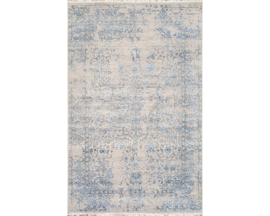 Pasargad - Transitional Collection Hand-Knotted Bamboo Silk/Wool Area Rug in Silver/L. Blue, 69" x 108" (pdc-1866 6x9)