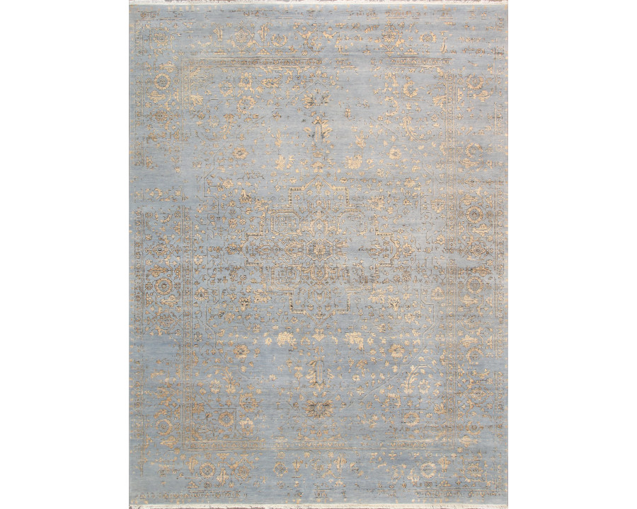 Pasargad - Transitional Collection Hand-Knotted Bamboo Silk/Wool Area Rug in L. Blue/Gold, 107" x 141" (pdc-1980 9x12)