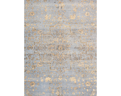 Pasargad - Transitional Collection Hand-Knotted Bamboo Silk/Wool Area Rug in L. Blue/Gold, 107" x 141" (pdc-1980 9x12)