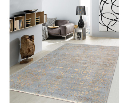 Pasargad - Transitional Collection Hand-Knotted Bamboo Silk/Wool Area Rug in L. Blue/Gold, 107" x 141" (pdc-1980 9x12)