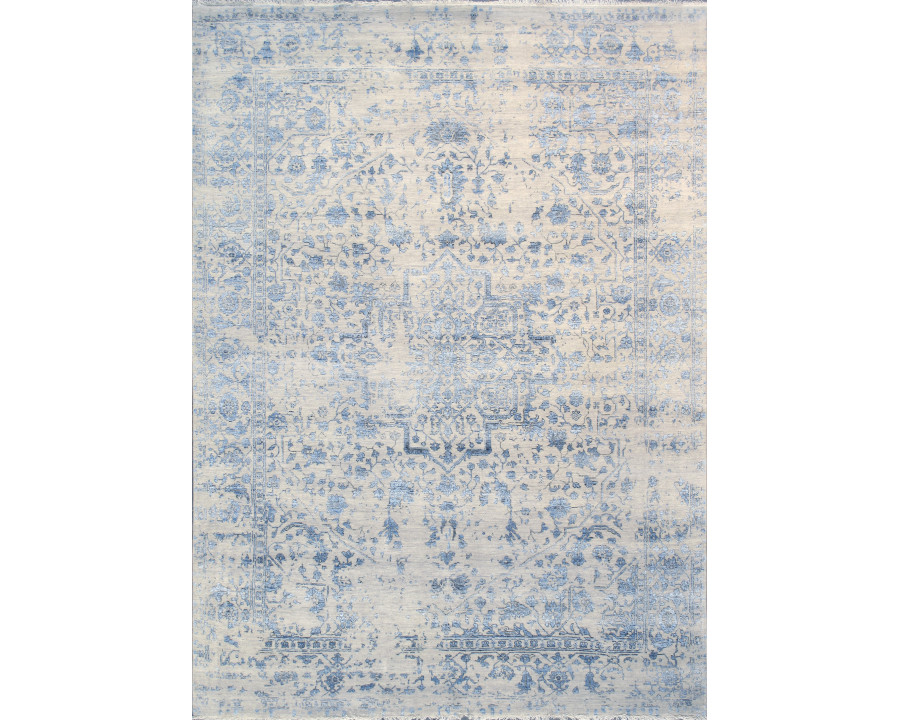 Pasargad - Transitional Collection Hand-Knotted Bamboo Silk/Wool Area Rug in Silver/Blue, 101" x 140" (pdc-3405 8x12)