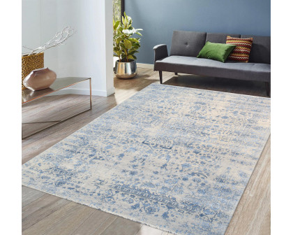 Pasargad - Transitional Collection Hand-Knotted Bamboo Silk/Wool Area Rug in Silver/Blue, 101" x 140" (pdc-3405 8x12)