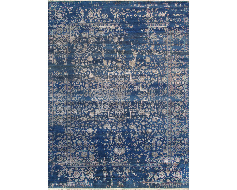 Pasargad - Transitional Collection Hand-Knotted Bamboo Silk/Wool Area Rug in Blue/Silver, 108" x 142" (pdc-757 9x12)