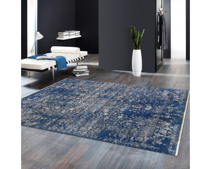 Pasargad - Transitional Collection Hand-Knotted Bamboo Silk/Wool Area Rug in Blue/Silver, 108" x 142" (pdc-757 9x12)